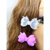 Tara Girls Super Cute Self Hinge Plastic Mulit Design Hair Barrettes Selection. 20pc white clear purple mix bow shape.