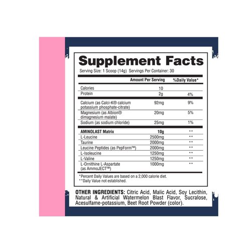 Gaspari Nutrition Aminolast, Recovery and Endurance BCAA Superfuel, 2:1:1 Amino Acid Ratio, Fueled with Electrolytes (30 Servings, Watermelon Blast)