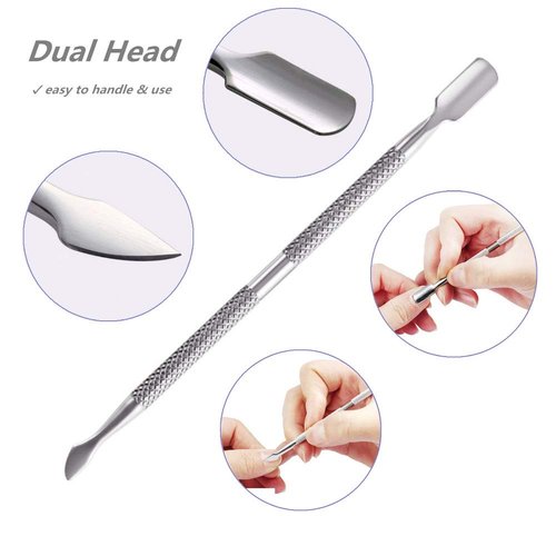 FULINJOY 2PCS Stainless Steel Cuticle Pusher and Cutter, Dual Head Cutter and Trimmer Manicure Tool Set for Fingernail and Toenail