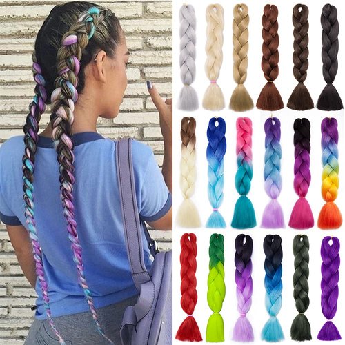 Jumbo Braiding Hair Ombre Jumbo Braid Hair Extensions 24 inch Long Colorful Box Braids Crochet Ha...