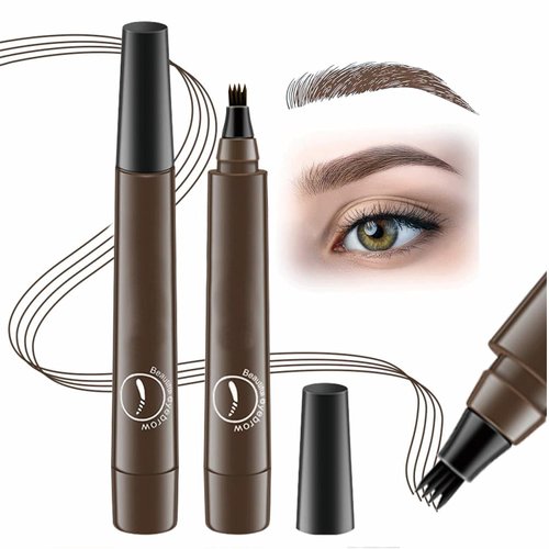 Magic Eyebrow Pencil, 3D Waterproof Microblading Eyebrow Pencil Contouring Pen 4 Tipped Precise Brow Pen, Long-Lasting Eyebrow Brush Fine Stroke Microblade Eyebrow Pencil Natural (2pcs,Dark Brown)