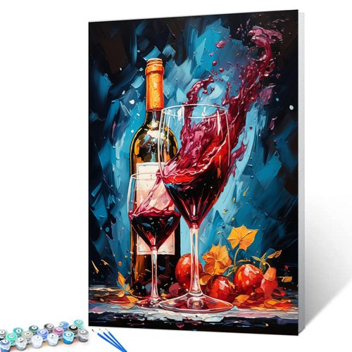 Glass with Splashed Red Wine Oil Paint by Number Kits for Kids and Adults Beginner Autumn Fruits Acrylic Digital Pitures Thankgiving Party Paintwork Bedroom Decor Graffitic Gift (16''W x 20''H)