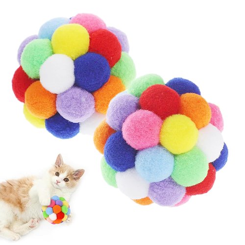 HaiPal 9PCS Cat Toy Balls, 1,75'' Soft Pom Pom Balls for Kittens, Colorful Soft Fuzzy Balls for Cats, Interactive Playing Chewing Toys for Indoor Cats and Kittens, Cute Kitten Kitty Toys