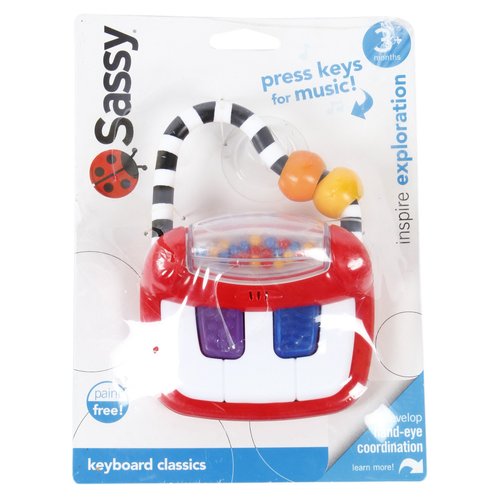 Sassy Keyboard Classics Developmental Toy – 3+ Months Baby-Sized Piano with a Handle for Music On The Go- Batteries Included