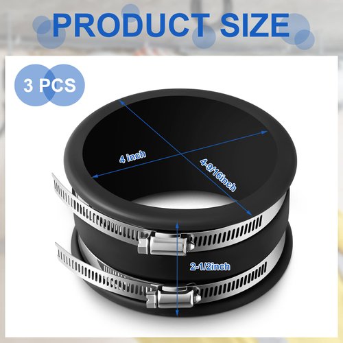 Minatee Dust Control Flex Cuffs with Stainless Steel Hose Clamps, Flexible PVC Coupling for Plastic and Copper Plumbing Connections, Connector Ports Dust Collection Fittings(4 Inch, 3 Pcs)