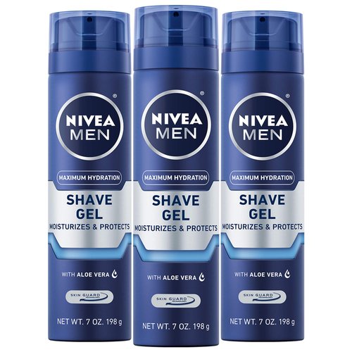 NIVEA MEN Maximum Hydration Shave Gel with Aloe Vera and Provitamin B5, Shaving Gel for Men, 3 Pack of 7 Oz Cans
