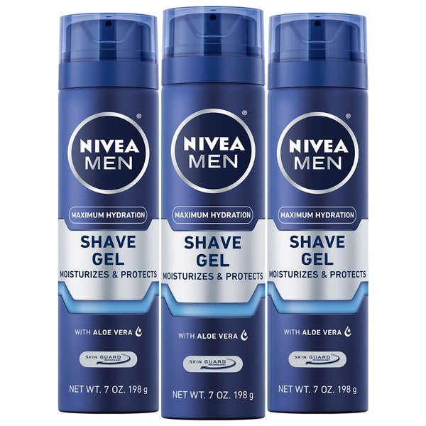 NIVEA MEN Maximum Hydration Shave Gel with Aloe Vera and Provitamin B5, Shaving Gel for Men, 3 Pack of 7 Oz Cans