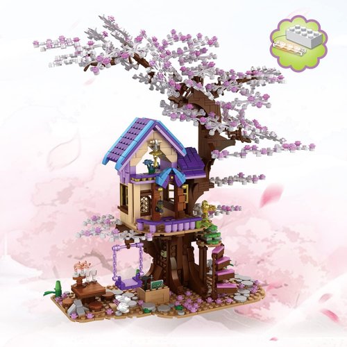 Sakura Tree House Construction Building Toys,Forest House Building Block Set for 8+ Years Old Boys and Girls,Adult (1008 Pieces)