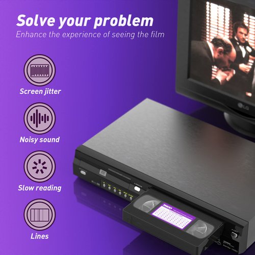 YHDD VCR Head Cleaner Tape for VHS/VCR Players, Dry Type Reusable Video Head Cleaner