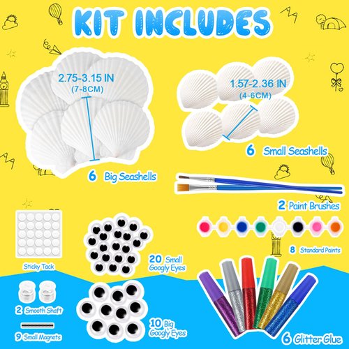 Sea Shell Painting Kit for Kids, Christmas Birthday Gifts for Girls Boys Toys for Ages 4 5 6 7 8 9, Children DIY Creative Activity Art Toys with Refrigerator Magnets, 4-12 Year Old Arts & Crafts Gifts