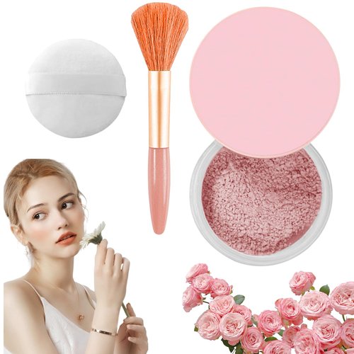 Beauty Blurring Powder,Beauty Setting Powder,Beauty Pink Setting Powder with Powder Puff Brush，Waterproof Setting Powder For All Skin Tones (Pink,1 Set)