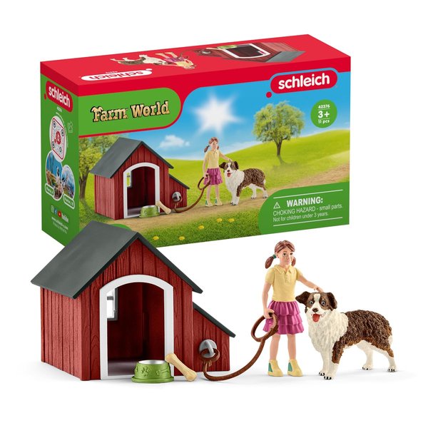 Schleich Farm World, Animal Toys for Girls and Boys Ages 3-8, 5-Piece Playset, Dog Kennel, Red