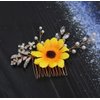 June Bloomy Bride Wedding Sunflower Hair Comb Pearl Flower Hair Piece Rhinestone Hair Accessories (Golden Sunflower)