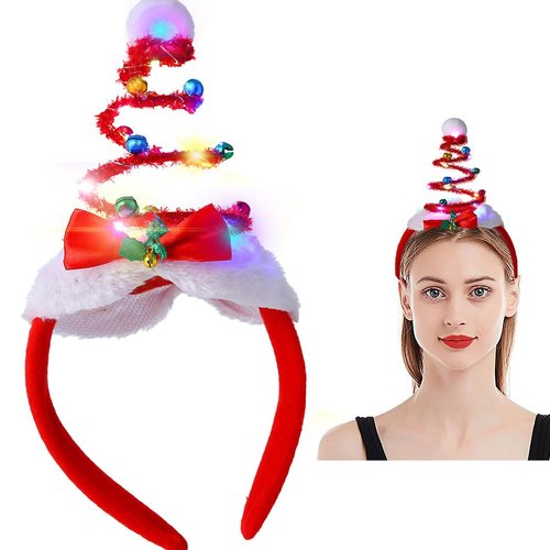 Blindery Christmas Headband Christmas Hair Band Light Up Headbands Party Cute Headband Lovely Head Hoop for Adult and Children (Red Christmas tree)