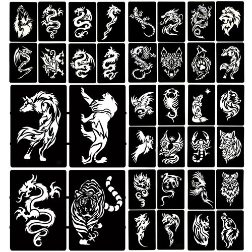 Animal Temporary Tattoo Stencils, Semi Permanent Tattoo Tattoo Stencil Fake Tattoos for Men Women Body Art, 6-Sheet