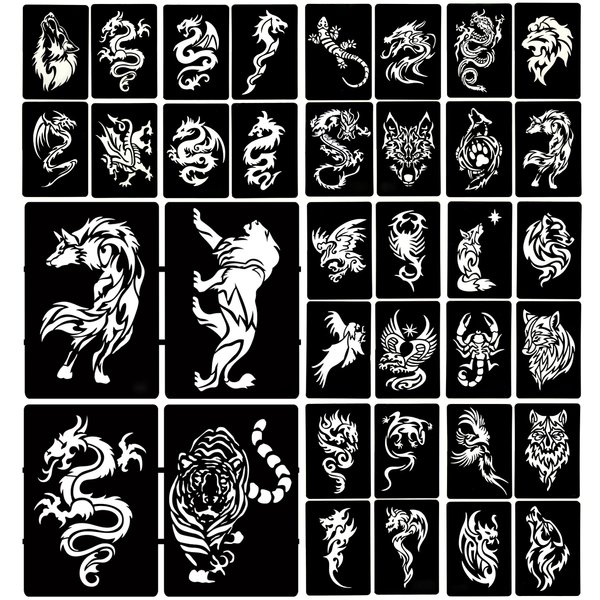 Animal Temporary Tattoo Stencils, Semi Permanent Tattoo Tattoo Stencil Fake Tattoos for Men Women Body Art, 6-Sheet
