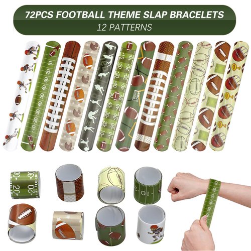 Hpscdyo 72PCS Football Slap Bracelets Wristband Football Party Favors, Football Birthday Rugby Match Party Supplies Kids Classroom Gifts, Sports Themed Bracelets for Kids and Adults, 12 Designs