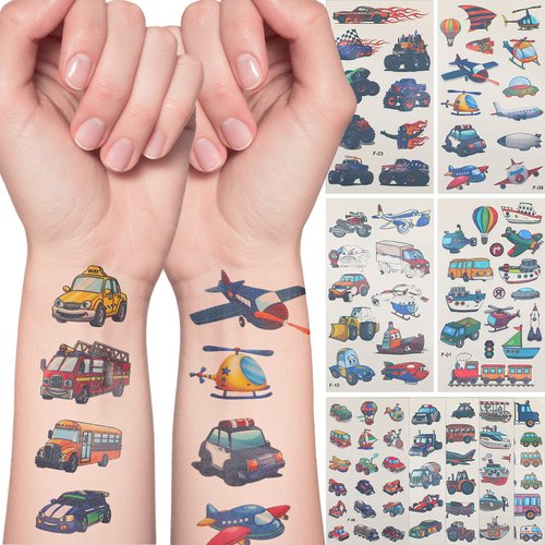 Sacubee 120 Pieces Kids Temporary Tattoos Trucks and Cars Waterproof Temporary Tattoos Fake Tattoo Stickers Transportation Vehicle Tattoo Stickers for Boys Party Favors Supplies Costume Accessory