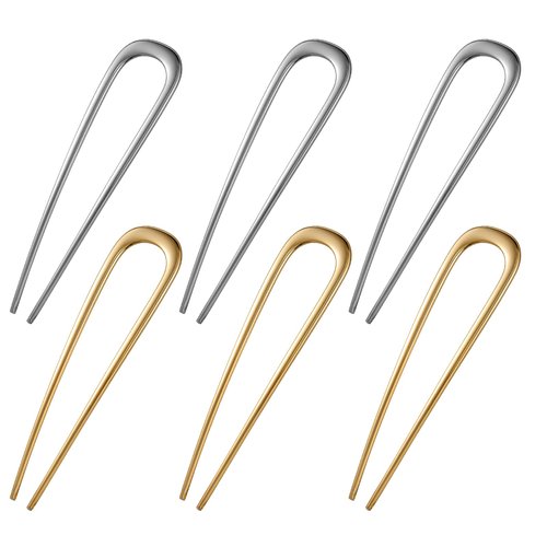 6PCS French Hair Pin, Metal U Shaped Hair Pins, Hair Pins for Buns, French Twist Hair Pin, Vintage Hair Fork Hair Pin for Various Types Hair Women Hairstyle Accessories (Gold, Silver)
