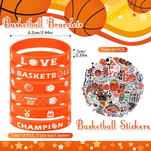 Aoriher 120 Pieces Basketball Party Favors Set, Basketball Goodie Bag Fillers, Toy Whistle Silicone Bracelet Luminous Tattoo Sticker Keychain for Basketball Party Supplies