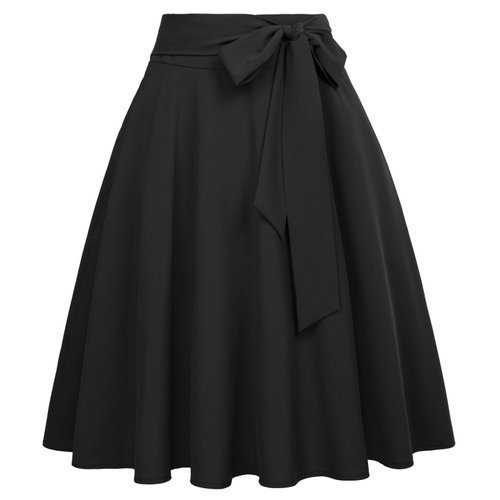 Women's High Waist Flared A Line Skirt Pockets with Belt Black-1 Size M BP561-1