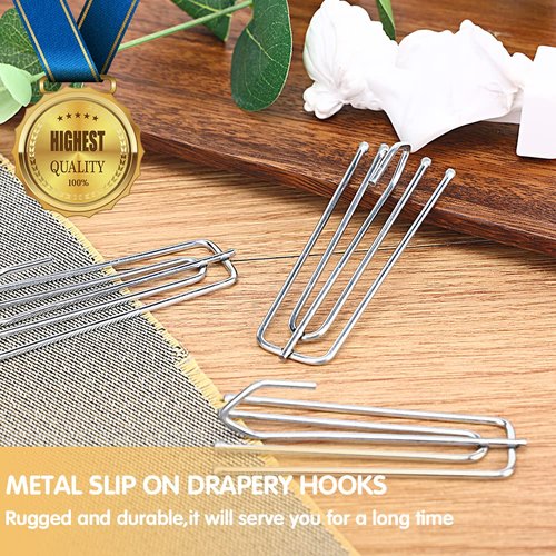 60PCS Stainless Steel Drapery Hook and Pin for Pleated Drapes 4 Prongs Pinch Pleat Clips Traverse Pleater 4 End Curtain Hangers for Window Door Bathroom Curtain