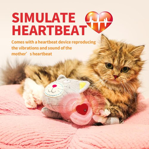 AFP Heartbeat Cat Calming Toy Heartbeat Kitty Toys Stuffed Plush Warm Toys for Cats Comfort Kitty Stress Relief and Sleep Aid Toy