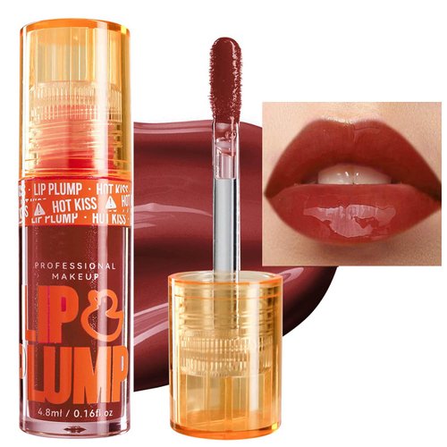 Lipgloss Lip Oil Duck Lip Plumper Gloss High Pigment Plumping Lip Gloss With Spicy Ginger Moisturizing Shiny Glitter Vegan Tinted Lip Makeup Suitable For Ladies Girls Dry Lip Care Rich Chocolate # 05