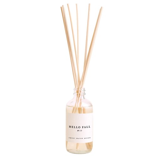Sweet Water Decor Hello Fall Reed Diffuser Set - Hot Cider, Cinnamon, Cloves, Apple, and Nutmeg Scented Diffuser - Scent Diffusers for Home, Long Lasting Fragrance, Made in the USA