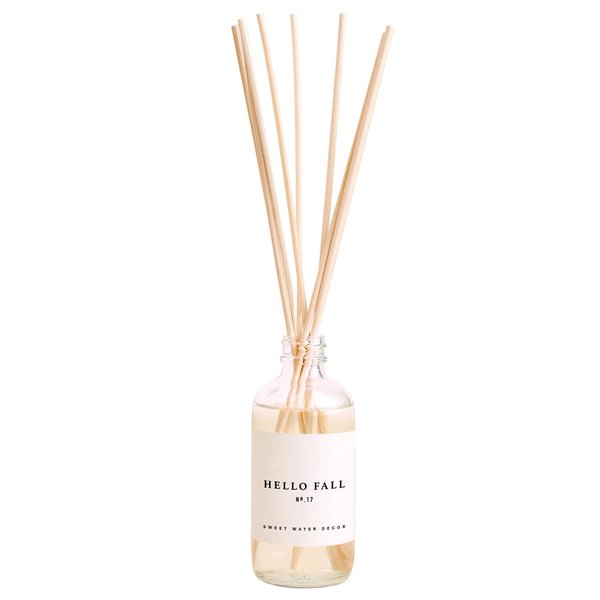 Sweet Water Decor Hello Fall Reed Diffuser Set - Hot Cider, Cinnamon, Cloves, Apple, and Nutmeg Scented Diffuser - Scent Diffusers for Home, Long Lasting Fragrance, Made in the USA