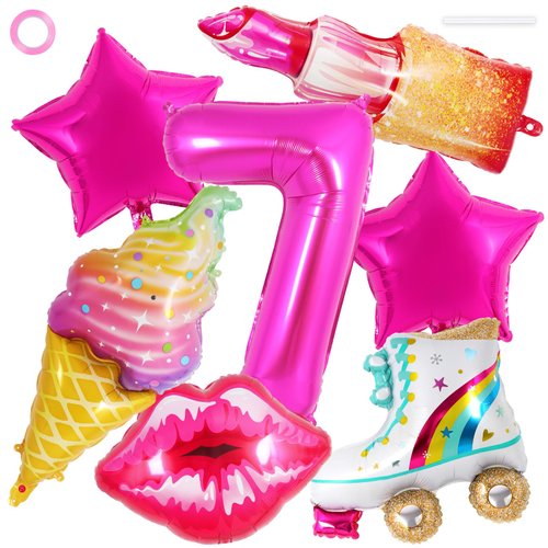 7 Pcs Pink Birthday Balloons for Girls,Princess Birthday Party Supplies,Girl Birthday Balloons Decorations,Hot Pink Balloons Set for Princess Doll Theme Party Birthday Party Baby Shower Supplies (7th)