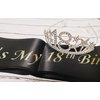 Happy 18th Birthday Tiara and Sash Gifts Crystal Rhinestone Princess Crown Birthday Girl Party Favor Supplies Silver Crowns Black Sash