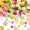 Pirate Treasure 100 Pieces Gold Coins and 100 Pieces Gem Jewelry Treasure Fake Gold Coins Toys for Pirate Party Decorations Halloween Adventure Themed Event Party Supplies