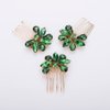 Teyglen Simple Rhinestones Crystal Bride Wedding Hair Comb Set Handmade Red Green Black Crystal Side Hair Combs Bridal Hair Jewelry Set for Women Bride Girls (Green)