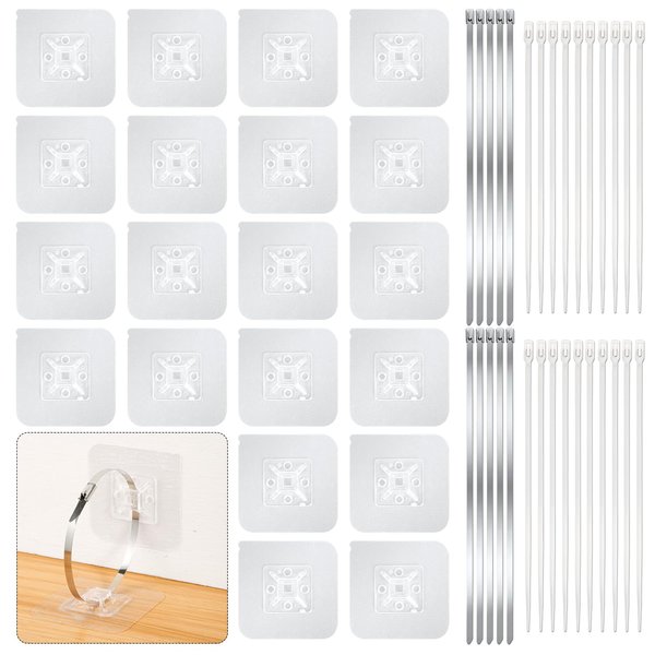 20 Packs Adhesive Furniture Wall Anchors, No Drill Furniture Anchors with 10pcs Stainless Steel Ties & 20pcs Nylon Ties, Safety Anchor Anti Tip Furniture Straps for Baby Proofing