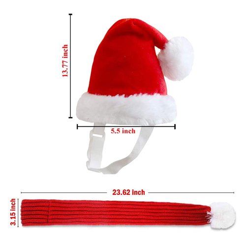 Inscape Data Christmas Dog Santa Hat with Scarf, Adjustable Santa Hat for Dog and Xmas Pet Knit Red Scarf with White Pompom Ball, Dog Winter Neck Warmer Scarf, Christmas Party Dressup