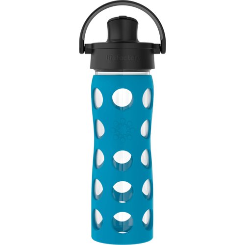 Lifefactory 16-Ounce Glass Water Bottle with Active Flip Cap and Protective Silicone Sleeve, Teal Lake