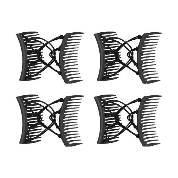 UUYYEO 4 Pcs Elastic Double Comb Hair Clips Stretchy Hair Combs Thick Hair Magic Combs Vintage Adjustable Hair Comb Pin Hair Styling Accessories Black