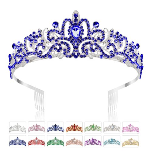 Crown, Royal Blue Crown, Tiara Crown, Princess Crown, Birthday Crown, Crown Headband, Crowns for Women Girl, Princess Tiara, Queen Crown, Hair Accessories Crystal Tiaras Bride Wedding Party Prom