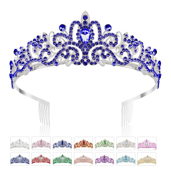 Crown, Royal Blue Crown, Tiara Crown, Princess Crown, Birthday Crown, Crown Headband, Crowns for Women Girl, Princess Tiara, Queen Crown, Hair Accessories Crystal Tiaras Bride Wedding Party Prom