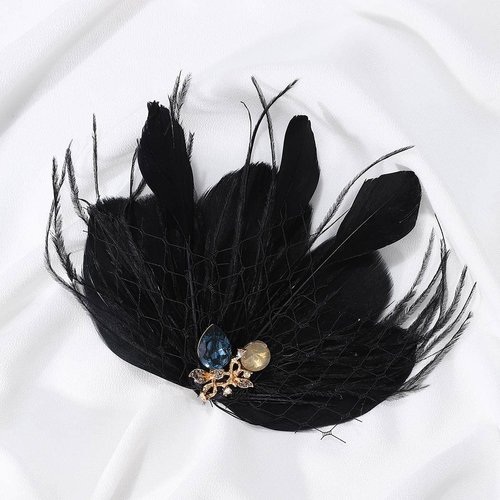 GENBREE 1920s Flapper Headband Black Feather Hair Clip Rhinestone Hair Band Cocktail Head Accessories for Women and Girls