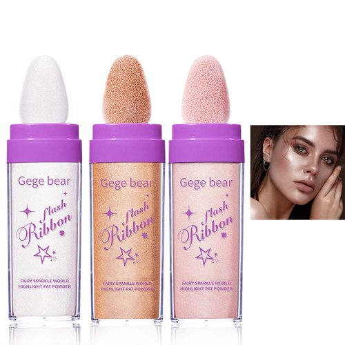 WENJLYJ 3Pcs Polvo De Hadas Highlight Patting Powder,Smooth Sparkle Patting Powder High Gloss Highlighter Powder Stick Brightens the Natural Three-dimensional Face Body Hair Glitter Makeup Stick