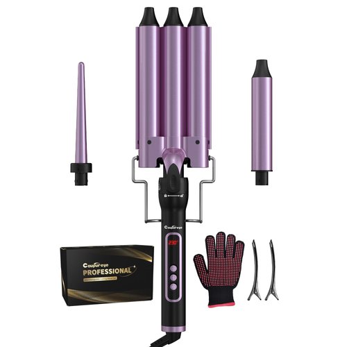 3 in 1 Curling Iron with LCD Temperature Display, 3 Barrel Curling Wand with Dual Voltage, Ceramic Fast Heating Hair Curlers, Create Beachy Waves & Long-Lasting Natural Waves for All Hair Lengths