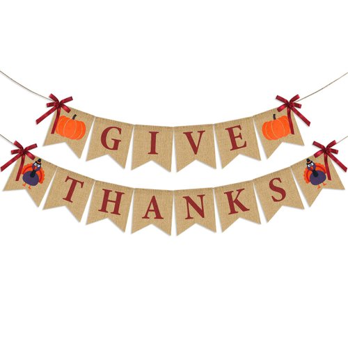 Give Thanks Burlap Banner| ThanksGiving Burlap Banner Thanksgiving Decorations| Rustic Thanksgivi...