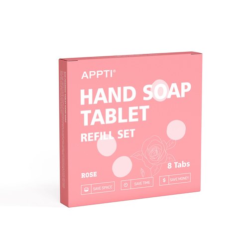 APPTI Foaming Hand Soap Refill Tablets 8 Pack, 70 fl oz total (makes 8x 8.75 fl oz bottles of soap), Moisturizing Hand Wash Pods Soft Hand Wash (Rose)