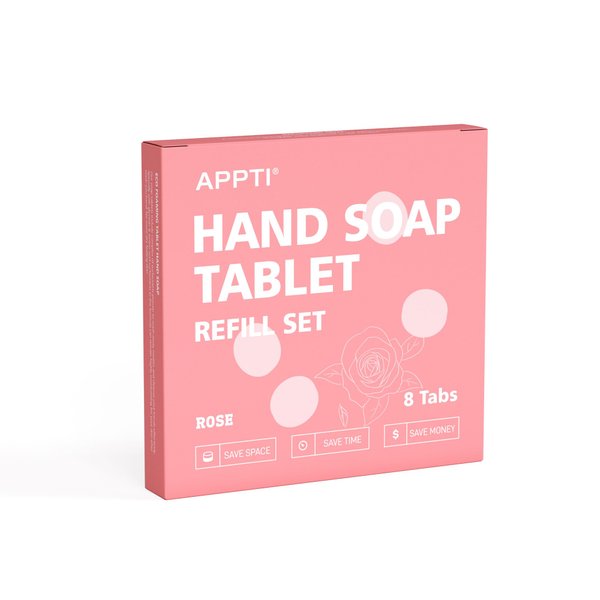 APPTI Foaming Hand Soap Refill Tablets 8 Pack, 70 fl oz total (makes 8x 8.75 fl oz bottles of soap), Moisturizing Hand Wash Pods Soft Hand Wash (Rose)