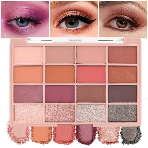 16 Colors Nude Brown Colorful Eye Shadow Makeup Pallet,High Pigmented Rainbow Matte Shimmer Glitter Eyeshadow Makeup Pallet Gift Kit,Long Lasting Waterproof Blendable Natural Eye Shadow Powder
