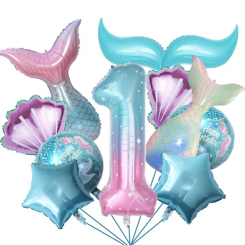 11pcs Mermaid foil Balloons Mermaid 1st Birthday Decorations Shell Balloons for Mermaid Ocean Birthday Baby Shower Wedding Party Decorations Supplies
