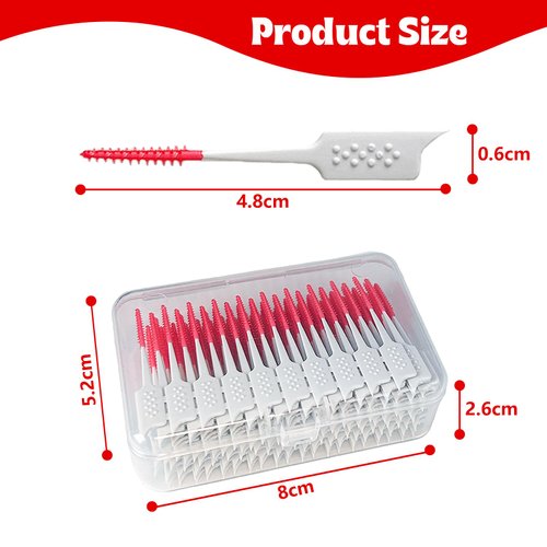 WQINX Dental Floss Picks Soft Silicone interdental Brush, Braces Brush, Floss Picks for Teeth, interdental Brush, Disposable interdental Brush, Suitable for Cleaning Teeth Health(Red, 160pcs)
