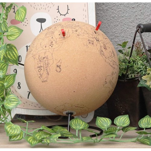 Parisloft Cork Globe With Adventure Printing for Coloring, Desktop World Globe with 6 Push Pins and Metal Base for Home, Offie, Classroom, Great for Mapping Travels and Education